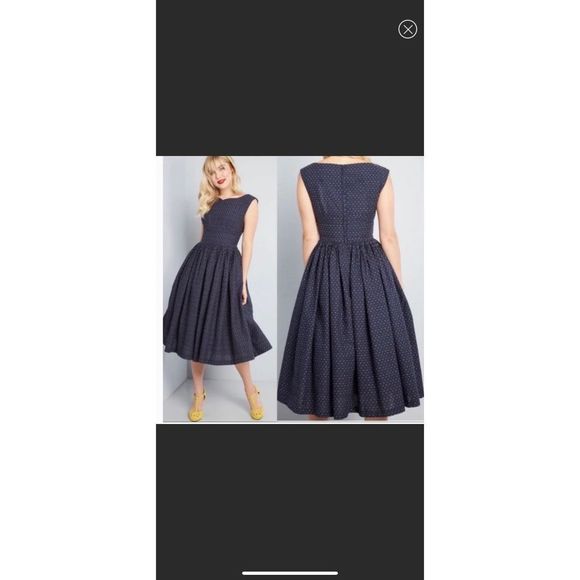 Modcloth Dresses & Skirts - NEW ModCloth Size 6 Fit and Flare with Pockets Navy MIDI Dress. (1m1)